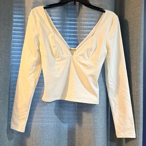 Free People Elegant Ivory Long Sleeve Top